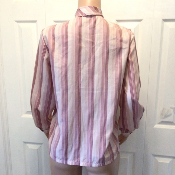 Weathervane Womens Vintage Pink Striped Neck Tie ILGWU Secretary Blouse Size 14 - Picture 4 of 7